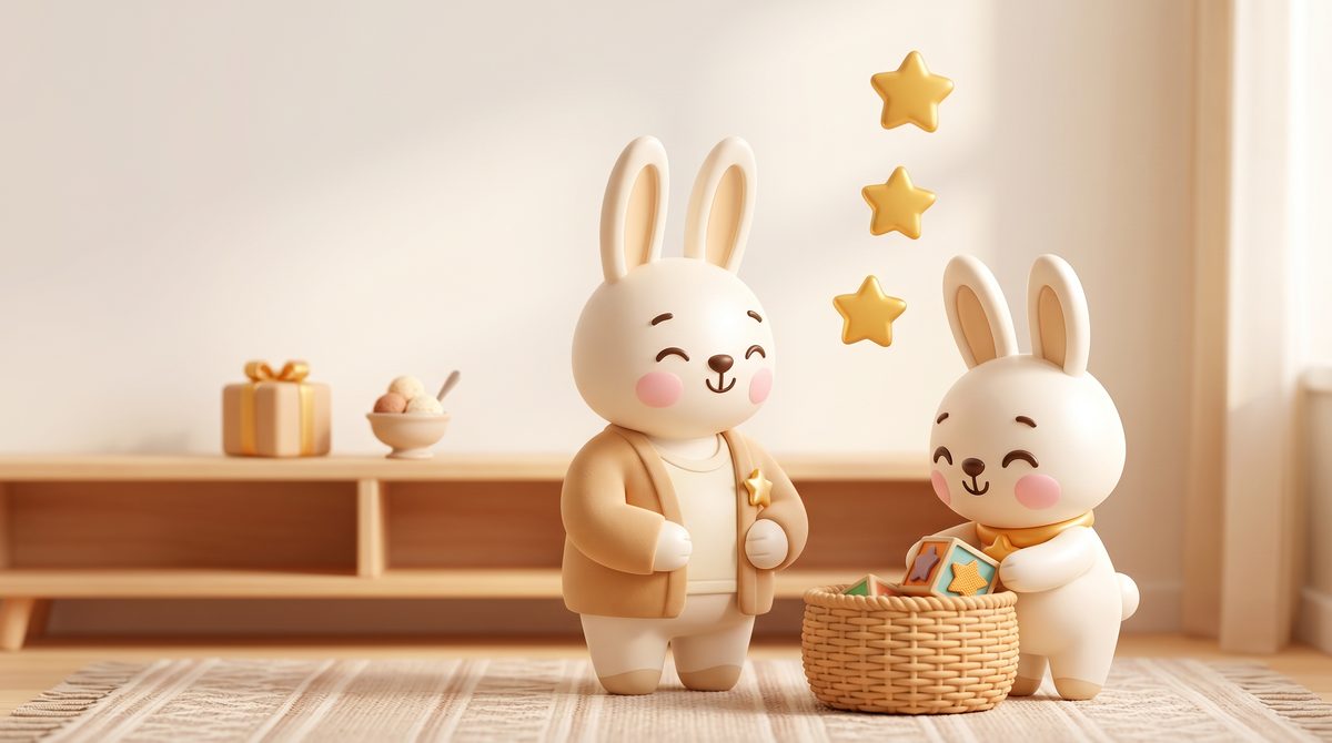 Un padre y un niño haciendo tareas apropiadas para su edad y ganando estrellas